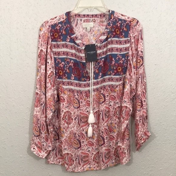 Lucky Brand Viscose Floral Paisley Boho Pheasant Style NWT Blouse size L - Picture 1 of 10